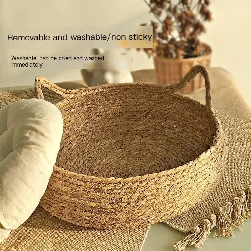 Handmade Woven Rattan Cat Bed | Washable, All-Season, Cozy & Stylish Nest